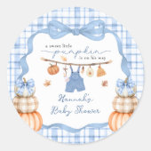 Little Pumpkin Boy Kleding Herfst Baby shower Ronde Sticker (Voorkant)