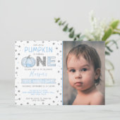 Little Pumpkin Boys 1st Birthday Foto Kaart (Staand voorkant)