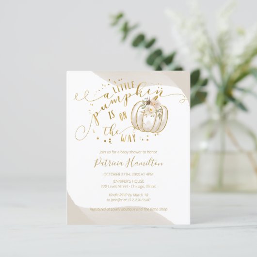 Little Pumpkin Budget Baby shower Invitation (Staand voorkant)