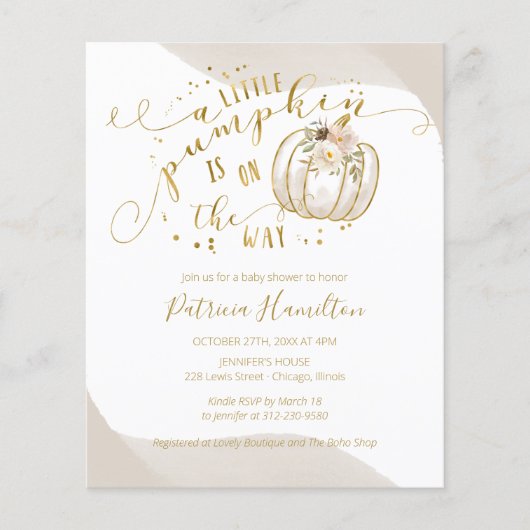 Little Pumpkin Budget Baby shower Invitation (Voorkant)