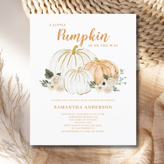 Little Pumpkin Budget Peach Baby shower Invitation Flyer