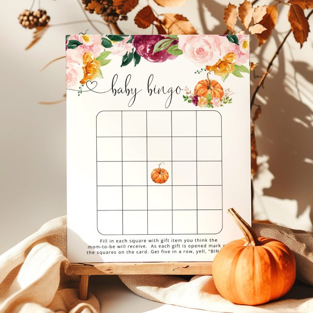 Little pumpkin burgundy floral baby bingo game (Creator heeft geüpload)