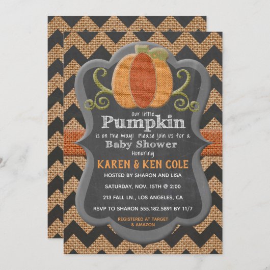 Little Pumpkin Burlap Rustic Baby shower Uitnodige Kaart (Voorkant / Achterkant)