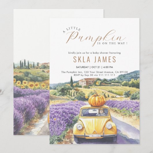 Little Pumpkin Car Herfst Autumn Babyshower Uitnod Bedankkaart (Voorkant / Achterkant)