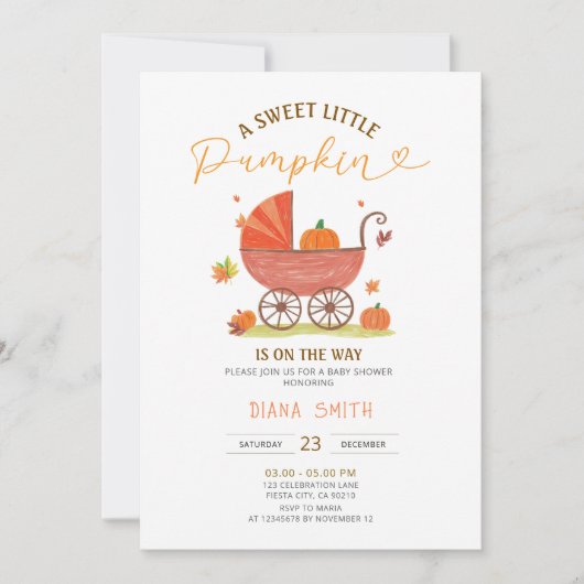 Little Pumpkin Carriage Baby Shower Invite Kaart (Voorkant)