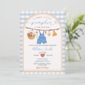 Little Pumpkin Clothes Autumn Gingham Baby shower Kaart (Staand voorkant)