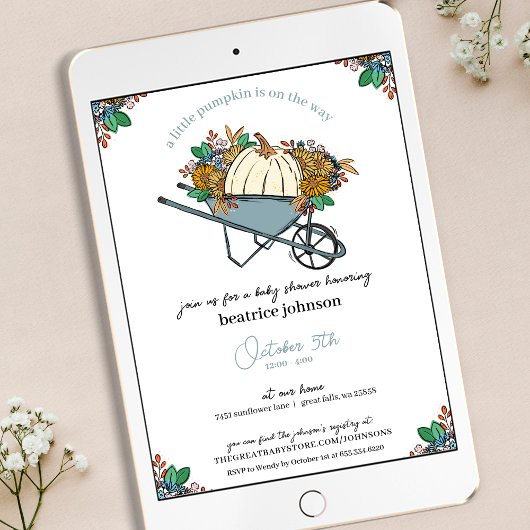 Little Pumpkin Country Garden Baby shower Kaart