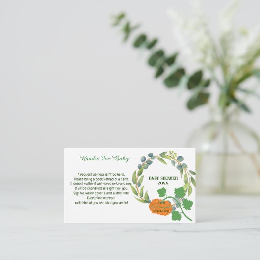 Little Pumpkin Couples Baby shower Greenery Krans Informatiekaartje (Staand voorkant)