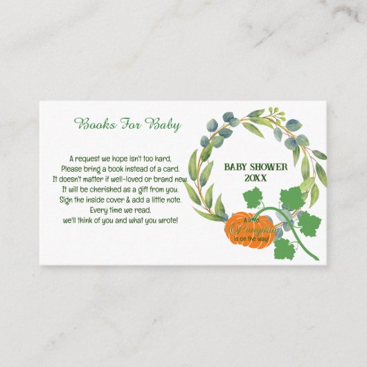 Little Pumpkin Couples Baby shower Greenery Krans Informatiekaartje (Voorkant)