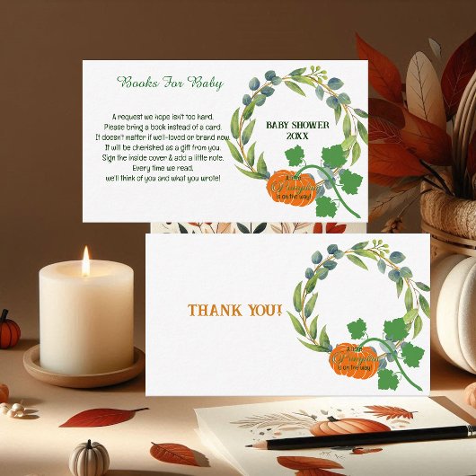 Little Pumpkin Couples Baby shower Greenery Krans Informatiekaartje