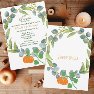 Little Pumpkin Couples Baby shower Greenery Krans Kaart