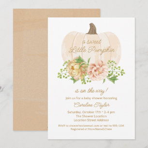 Little Pumpkin Cream Floral Baby shower Invitation Kaart