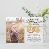 Little Pumpkin Custom Age verjaardagsfeestje foto Kaart (Staand voorkant)