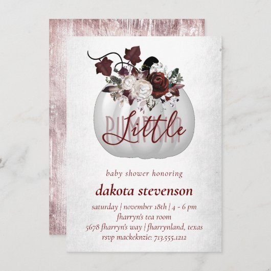 Little Pumpkin | Donkerroze Baby shower Kaart (Voorkant / Achterkant)