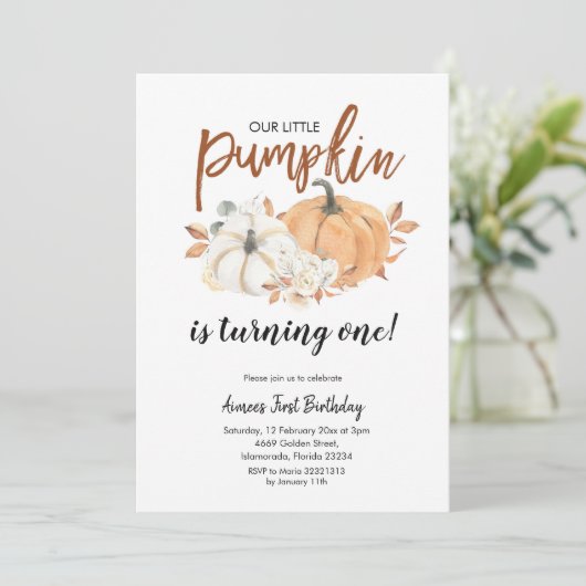 Little Pumpkin draait One Girl Birthday Kaart (Staand voorkant)