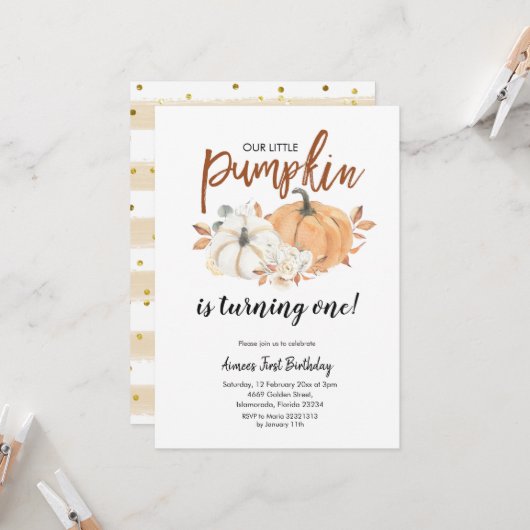 Little Pumpkin draait One Girl Birthday Kaart (Voorkant / Achterkant in situ)