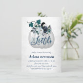 Little Pumpkin | Dusty Blue Floral Baby shower Kaart (Staand voorkant)