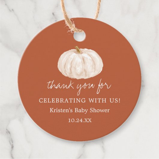 Little Pumpkin Earthy Herfst Baby shower Dank je Bedankjes Labels (Voorkant)
