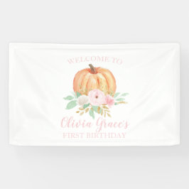 Little Pumpkin eerste verjaardag roze bloemen Bann Spandoek