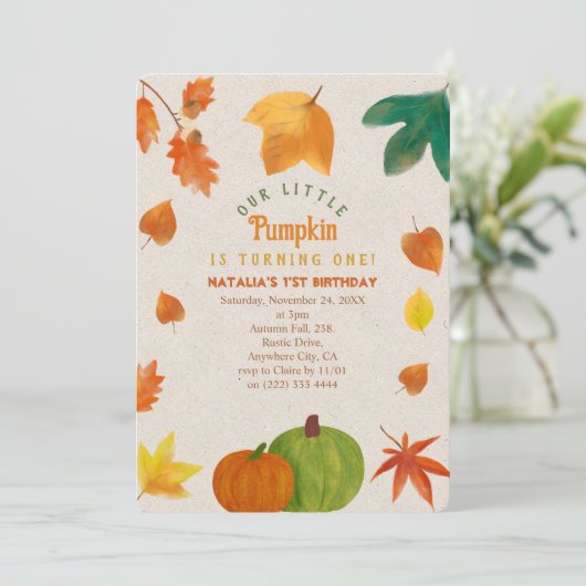 Little Pumpkin eerste verjaardag uitnodiging (Staand voorkant)