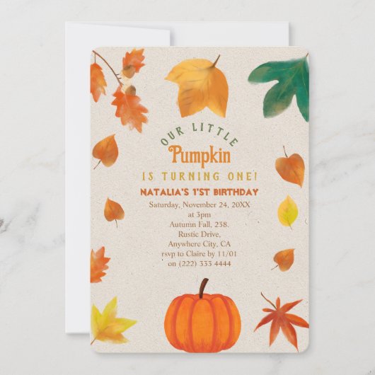 Little Pumpkin eerste verjaardag uitnodiging (Voorkant)