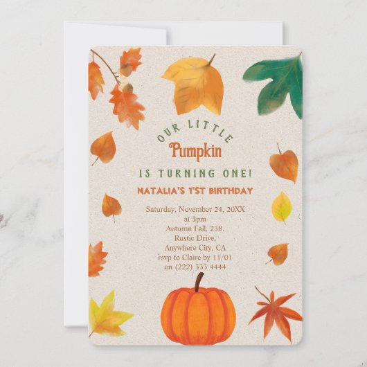 Little Pumpkin eerste verjaardag uitnodiging (Voorkant)