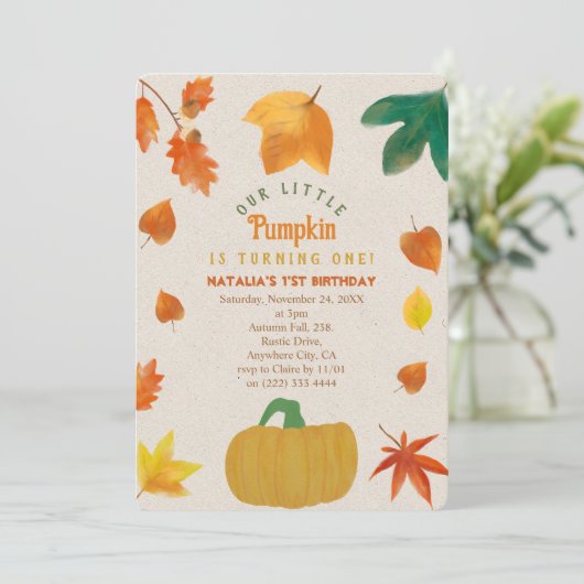 Little Pumpkin eerste verjaardag uitnodiging (Staand voorkant)