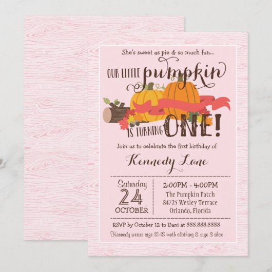 Little Pumpkin eerste verjaardagsfeestje roze Kaart (Voorkant / Achterkant)