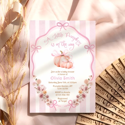 Little Pumpkin Elegant Bow Bloemen Roze Baby showe Kaart