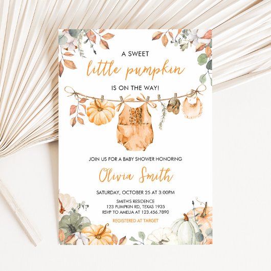 Little Pumpkin Fall Autumn Baby Shower  Kaart
