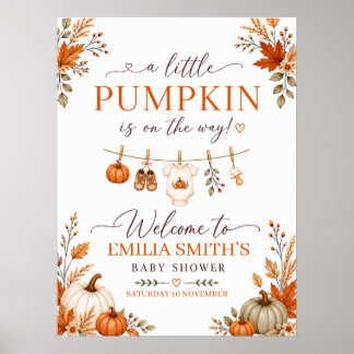 Little Pumpkin Fall Baby Shower Welcome Poster