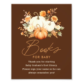 Little Pumpkin Fall Books for Baby Shower Sign Foto Afdruk