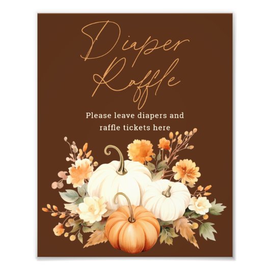 Little Pumpkin Fall Diaper Raffle Baby Shower Sign Foto Afdruk (Voorkant)