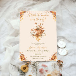 Little Pumpkin Fall Floral Baby Shower Invitation Kaart