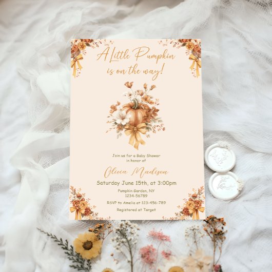 Little Pumpkin Fall Floral Baby Shower Invitation Kaart