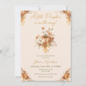 Little Pumpkin Fall Floral Baby Shower Invitation Kaart (Voorkant)