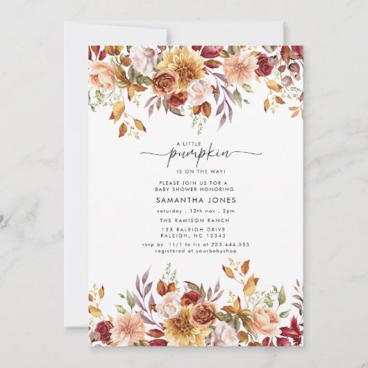 Little Pumpkin Fall Floral Baby Shower Kaart (Voorkant)