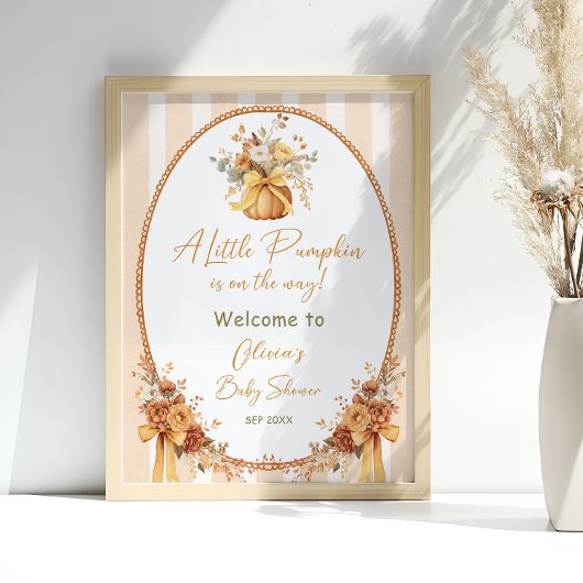 Little Pumpkin Fall Floral Baby Shower Welcome Poster