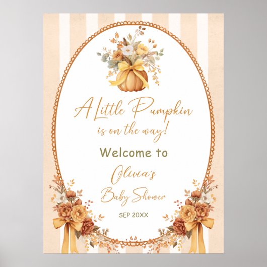 Little Pumpkin Fall Floral Baby Shower Welcome Poster (Voorkant)
