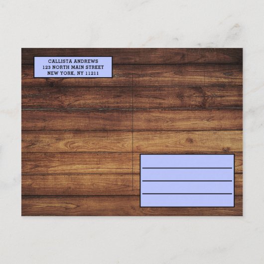 Little Pumpkin Fall Leaves Blue Wood Baby shower Uitnodiging Briefkaart (Achterkant)