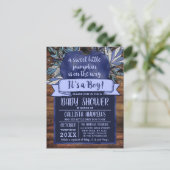Little Pumpkin Fall Leaves Blue Wood Baby shower Uitnodiging Briefkaart (Staand voorkant)