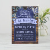 Little Pumpkin Fall Leaves Navy Blue Wood Birthday Kaart (Staand voorkant)