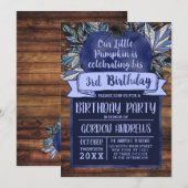 Little Pumpkin Fall Leaves Navy Blue Wood Birthday Kaart (Voorkant / Achterkant)