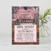 Little Pumpkin Fall Leaves Pink Wood Baby shower Kaart (Staand voorkant)