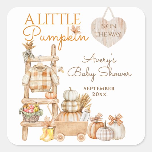 Little Pumpkin Fall Locally Grown Baby Shower Vierkante Sticker (Voorkant)