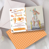 Little Pumpkin Fall Photo 1st Birthday Bedankkaart