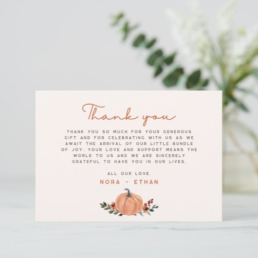 Little Pumpkin Fall Wildflower Pattern Baby Shower Bedankkaart (Staand voorkant)