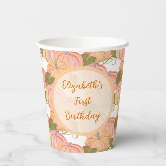 Little Pumpkin First Birthday Aangepaste naam Papieren Bekers (Links)
