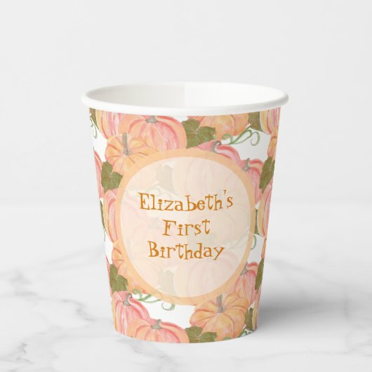 Little Pumpkin First Birthday Aangepaste naam Papieren Bekers (Links)