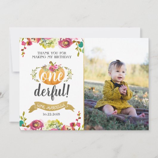 Little Pumpkin First Birthday Dank u voor uw uitno Kaart (Voorkant)